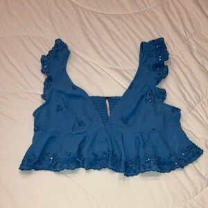 Free People Blue Floral Crop Top
